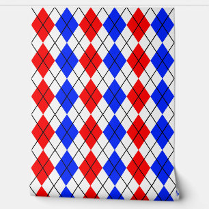 Papier Peint Rouge Bleu Blanc Jacquard Diamant Motif Design
