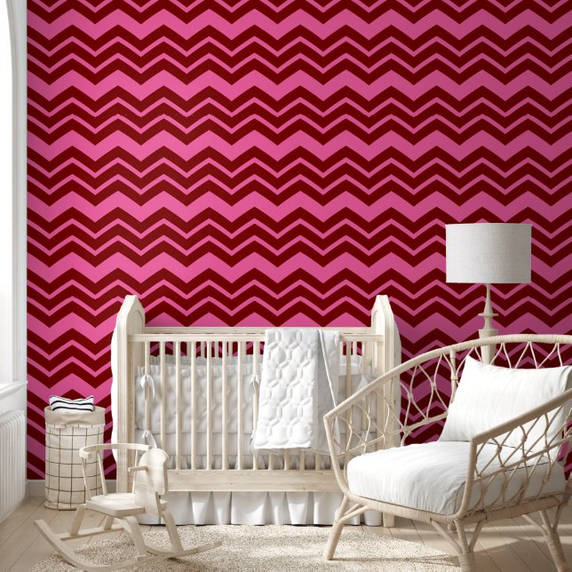 Papier Peint Rouge bordeaux rose chevron design zigzag  (Enfants)