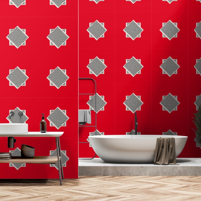 Papier Peint Rouge diamant (Salle de bain)