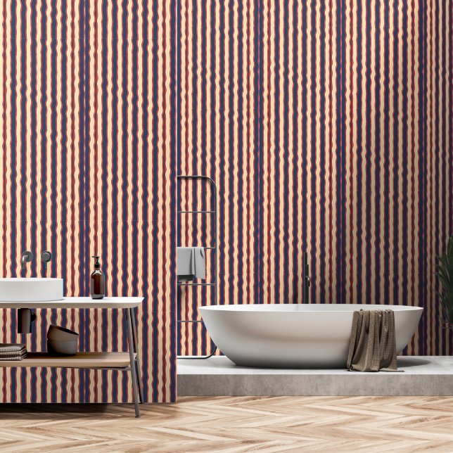 Papier Peint Rouge Dk Blue Wavy Creme (Salle de bain)