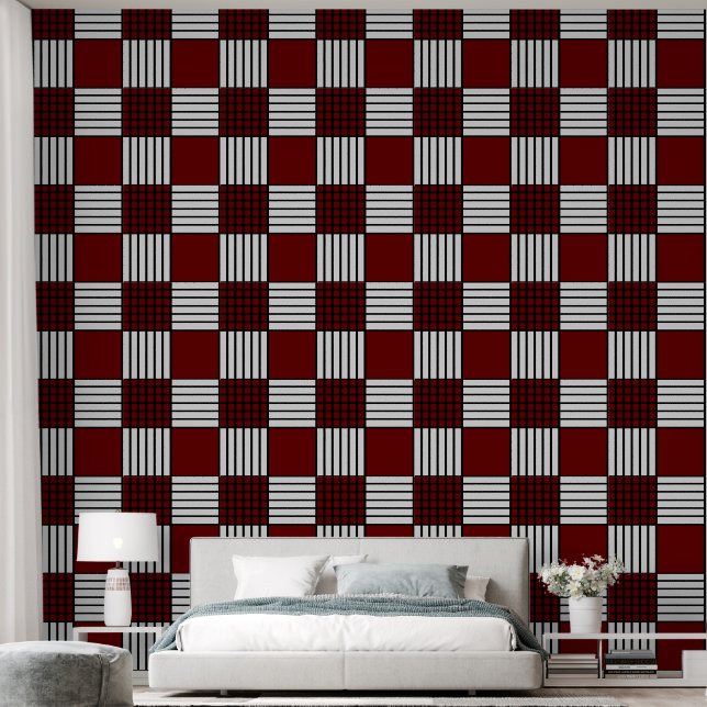 Papier peint rouge et blanc classique À damiers (Chambre à coucher)
