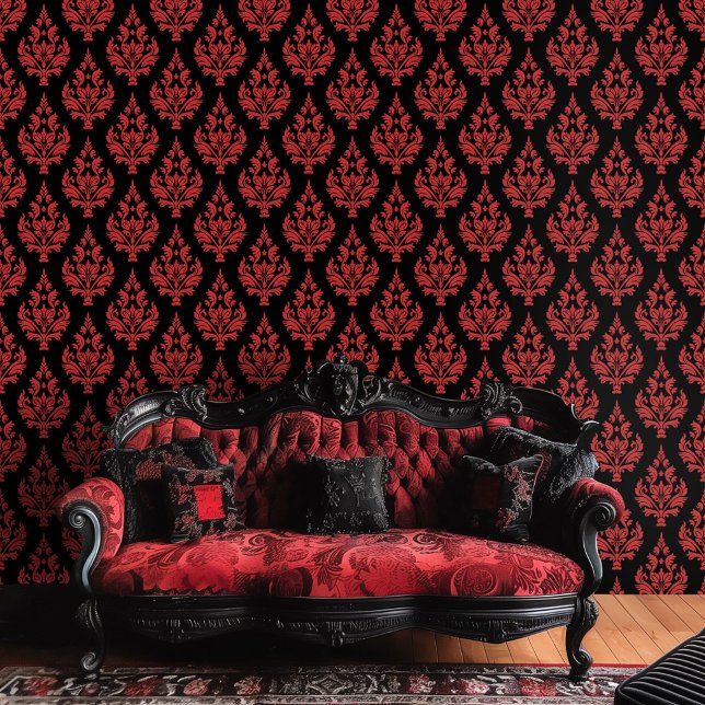 Papier Peint Rouge et noir gothique Moody Damask (Créateur téléchargé)