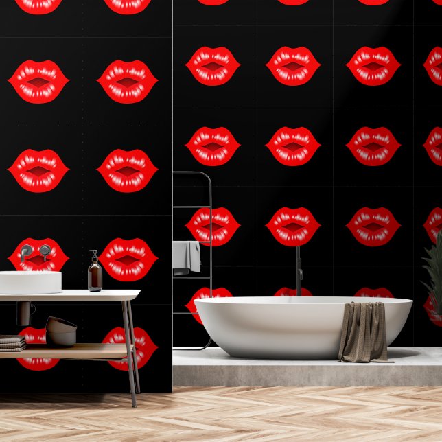 Papier Peint Rouge Lèvres brillantes Couleur personnalisée Noir (Salle de bain)