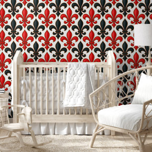 Papier Peint Rouge noir baroque Fleur de lis Motif Design