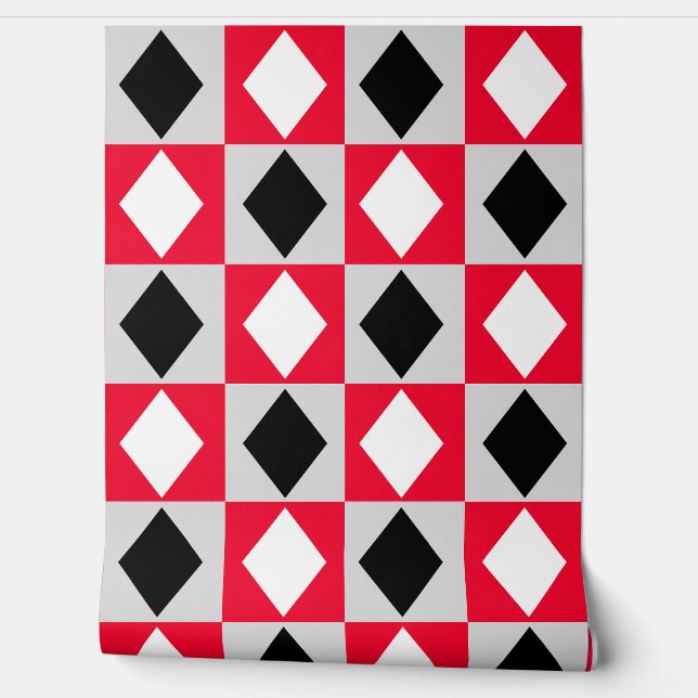 Papier Peint Rouge noir blanc diamant Rhombus (Déroulement)