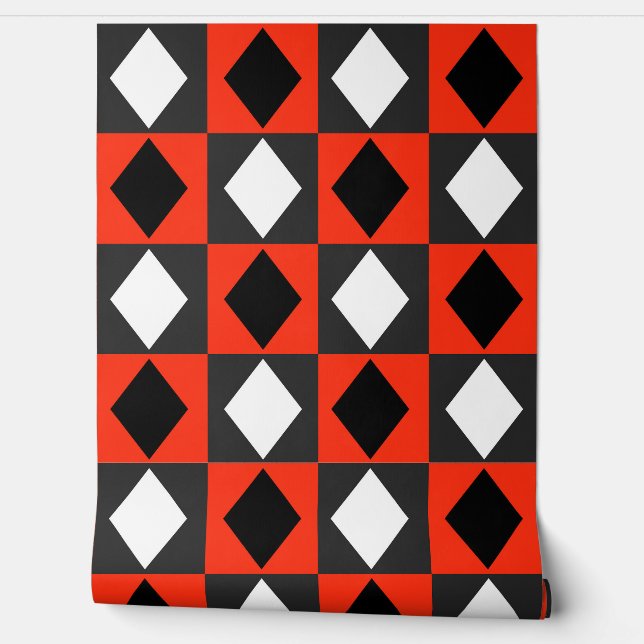 Papier Peint Rouge noir blanc diamant Rhombus (Déroulement)