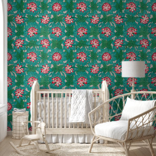 Papier Peint Rouge rose vert Turquoise chinois Lotages Motif
