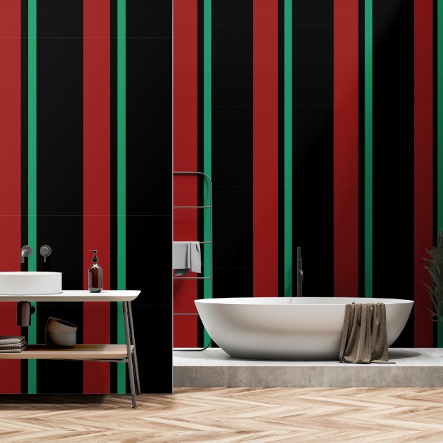 Papier Peint Rouge + Vert Bande Verticale Noire (Salle de bain)