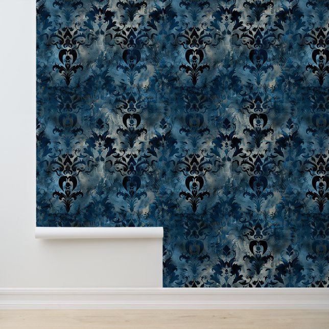 Papier Peint Royal bleu design tendance damask luxe ornaments (Application)