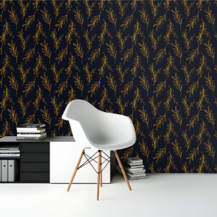 Papier Peint Royal Blue Gold feuille Motif botanique