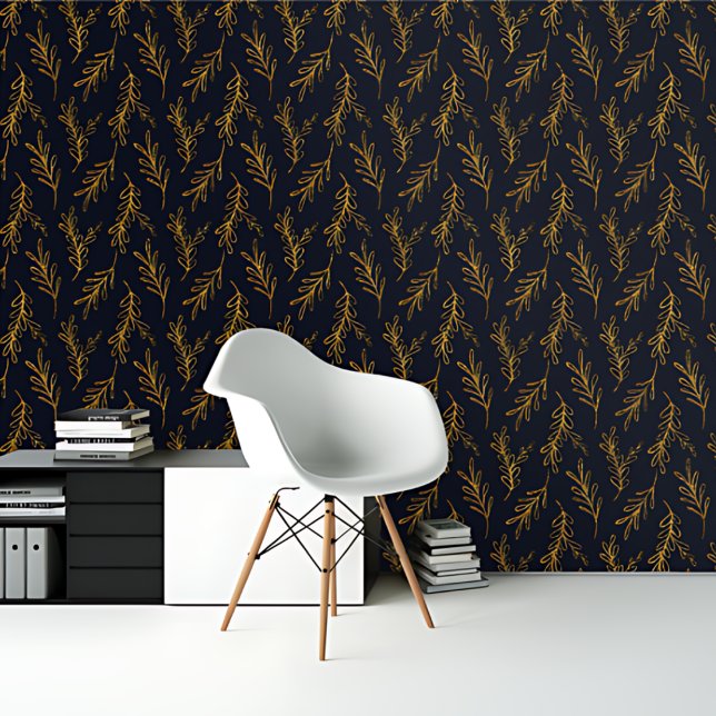 Papier Peint Royal Blue Gold feuille Motif botanique (Créateur téléchargé)