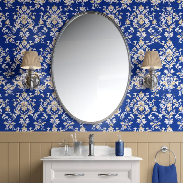 Papier Peint Royal Majesty - Bleu de cobalt, Or, Blanc - Glam (Regal Elegance Peel and Stick Wallpaper )