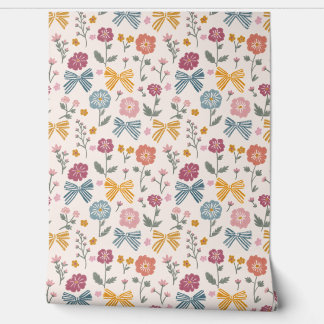Papier Peint Ruban à nœud de fleur sauvage Coquette pour chambr
