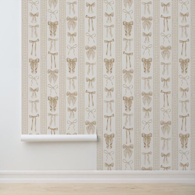 Papier Peint Rubans de champagne avec rayures de dentelle verti (Application)