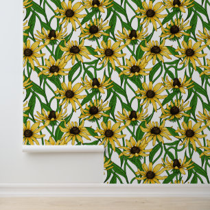 Papier Peint Rudbekia jaune sur blanc