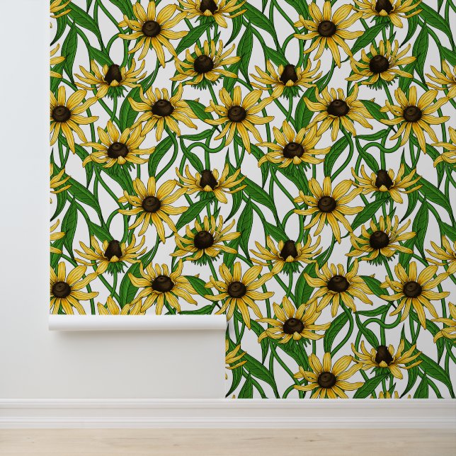 Papier Peint Rudbekia jaune sur blanc (Application)