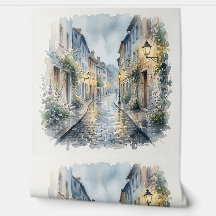 Rue européenne en pavés de galets à jour de pluie 