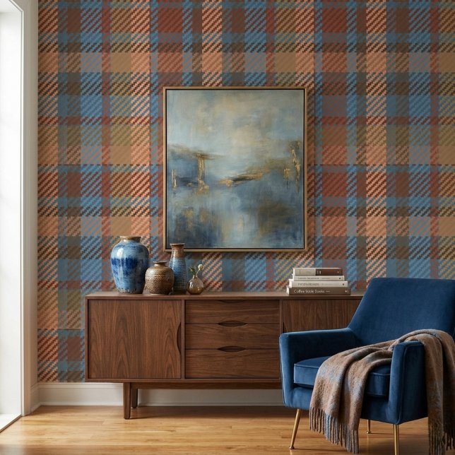Papier Peint Rustic Terracotta Tartan Plaid Wallpaper Pattern (Créateur téléchargé)