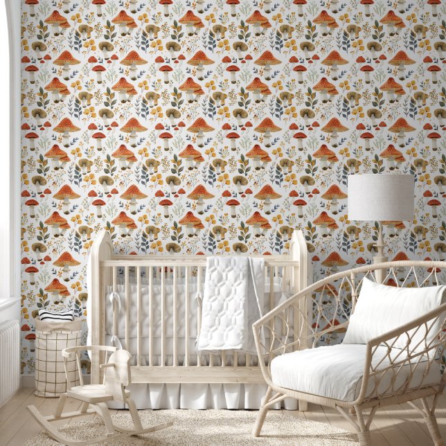 Papier Peint Rustique Retro Floral Champignons Jardin Fabric Mo (Enfants)