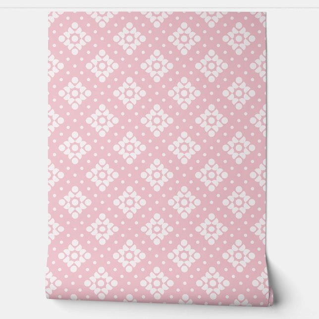 Papier Peint (S) 2502222A Retro Dotty Diamond Pink Background (Déroulement)