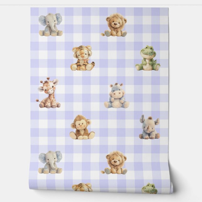 Papier Peint Safari Animaux Lavande Plaid Baby Girl Nursery (Déroulement)
