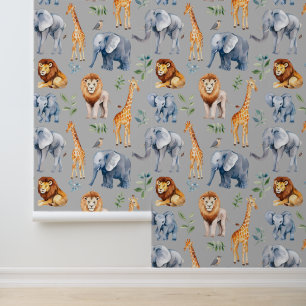 Papier Peint Safari Animaux Nursery Chambre pour enfants