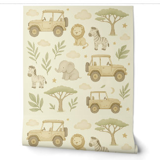 Papier Peint Safari Aventure Nursery Wallpaper Neutral Jungle