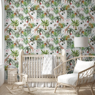 Papier Peint Safari Bébé Animaux Jungle Green