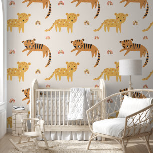 Papier Peint Safari faune Leopard et Motif de tigres