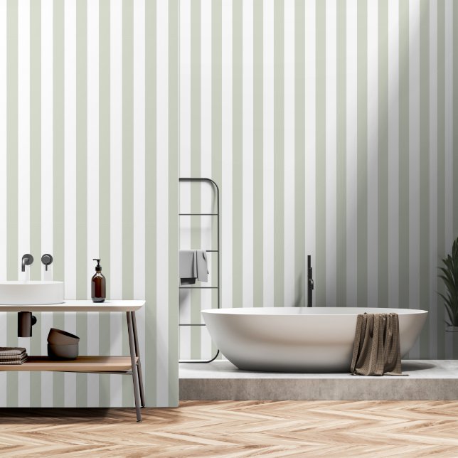 Papier Peint Sage Vert Blanc 3 Pouces Large Bande Cirque (Salle de bain)