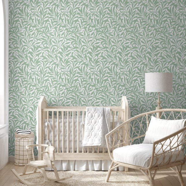 Papier Peint Sage Vert et Branche de Saule Blanc (Enfants)