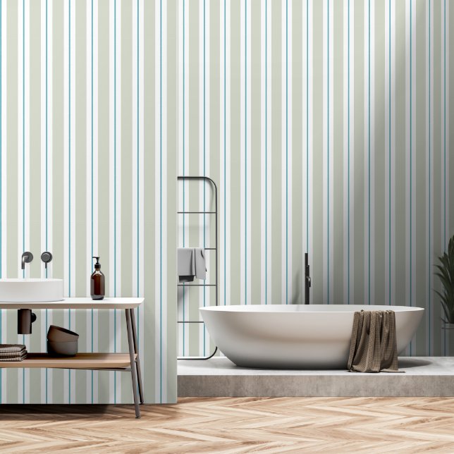 Papier Peint Sage Vert Turquoise 3 Pouce Large Bande Awning (Salle de bain)