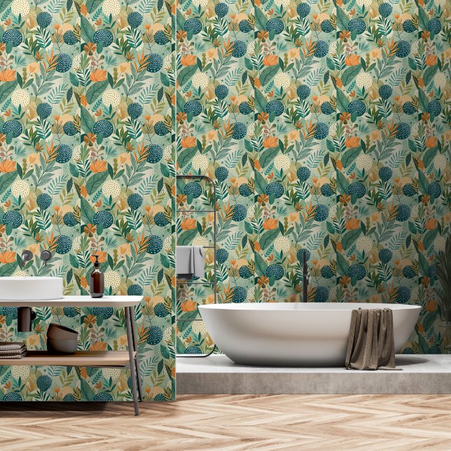 Papier Peint Salle de bain Feuille moderne tropicale (Salle de bain)
