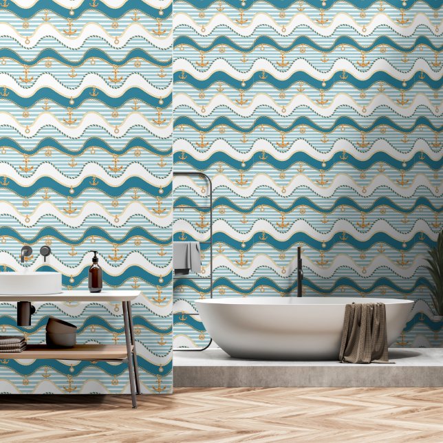 Papier Peint Salle de bain nautique (Salle de bain)