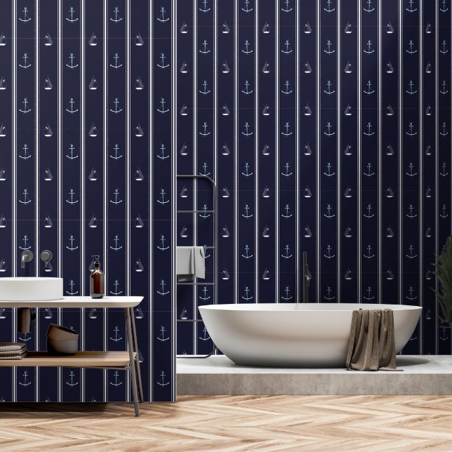 Papier Peint Salle de bain nautique (Salle de bain)