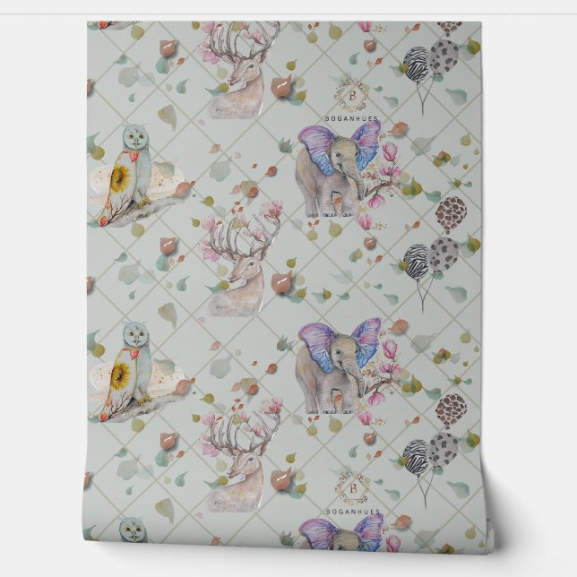 Papier Peint Salle pour enfants à thème Woodland (Déroulement)