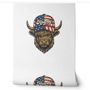 Papier Peint Salut Vache Highland Patriotique Design Western Vi