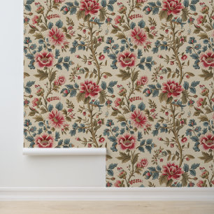 Papier Peint sang Floral Victorien vieux William Morris chintz