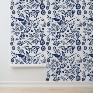 Papier Peint Sapphire White Hummingbird Mexicaine Talavera Mosa