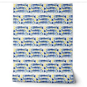 Papier Peint Sardines bleues et jaunes d'été méditerranéen