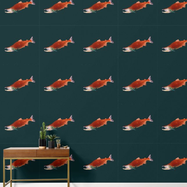 Papier Peint Saumon Rouge en Rouge (Couloir)