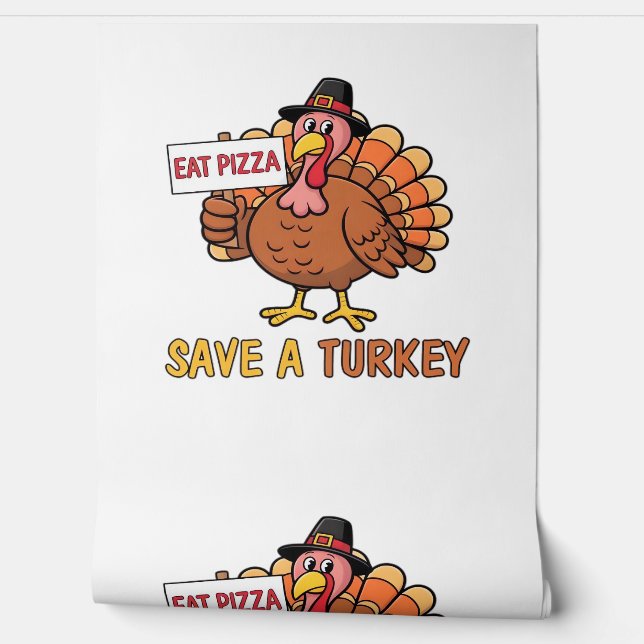 Papier Peint Sauvez Une Turquie Mange Pizza Drôle Thanksgiving  (Déroulement)