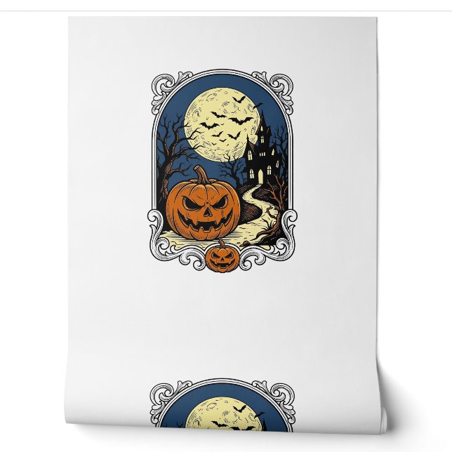 Papier Peint Scène de citrouille hantée Art vectoriel Halloween (Déroulement)