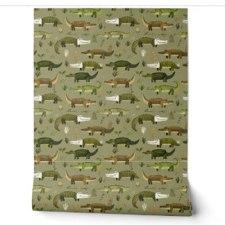 Papier Peint Scène de crocodile à l'aquarelle verte