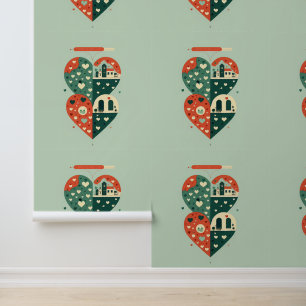 Papier Peint Scène Whimsical De Village En Forme De Coeur