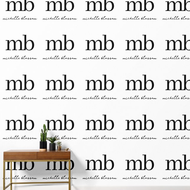 Papier Peint Script moderne noir blanc tendance Monogramme init (Couloir)