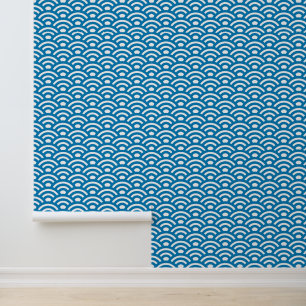 Papier Peint Seigaiha, Vagues, Japonais, Bleu et Blanc