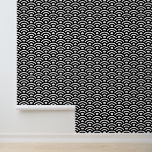 Papier Peint Seigaiha, Vagues, Japonais, Noir et Blanc