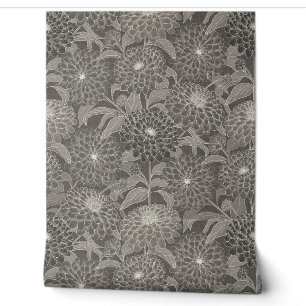 Papier Peint Sepia Brown Zinnia Blooms Main Drag Line Art