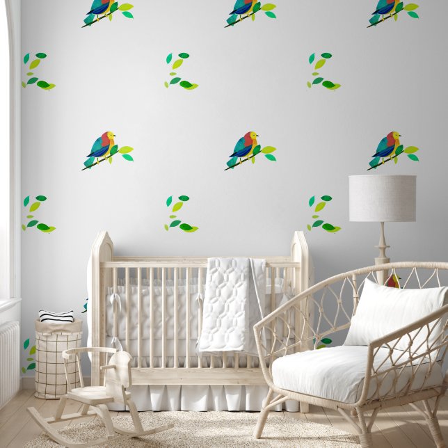 Papier Peint Sérénade chromatique : Oiseau sur une branche  (Enfants)